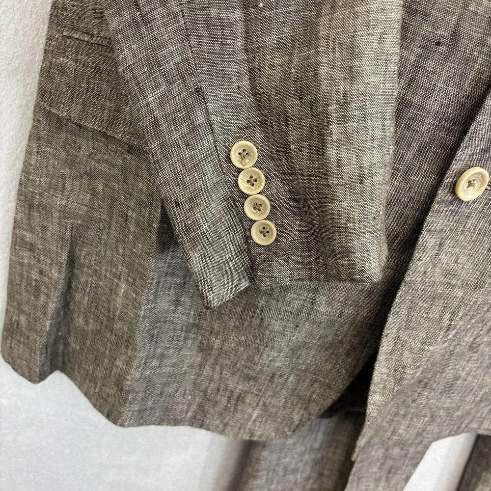 APOLLO King 100% Linen Suit Mens 42L 36x31 Taupe Brown 2 Pc Blazer Jacket Pants